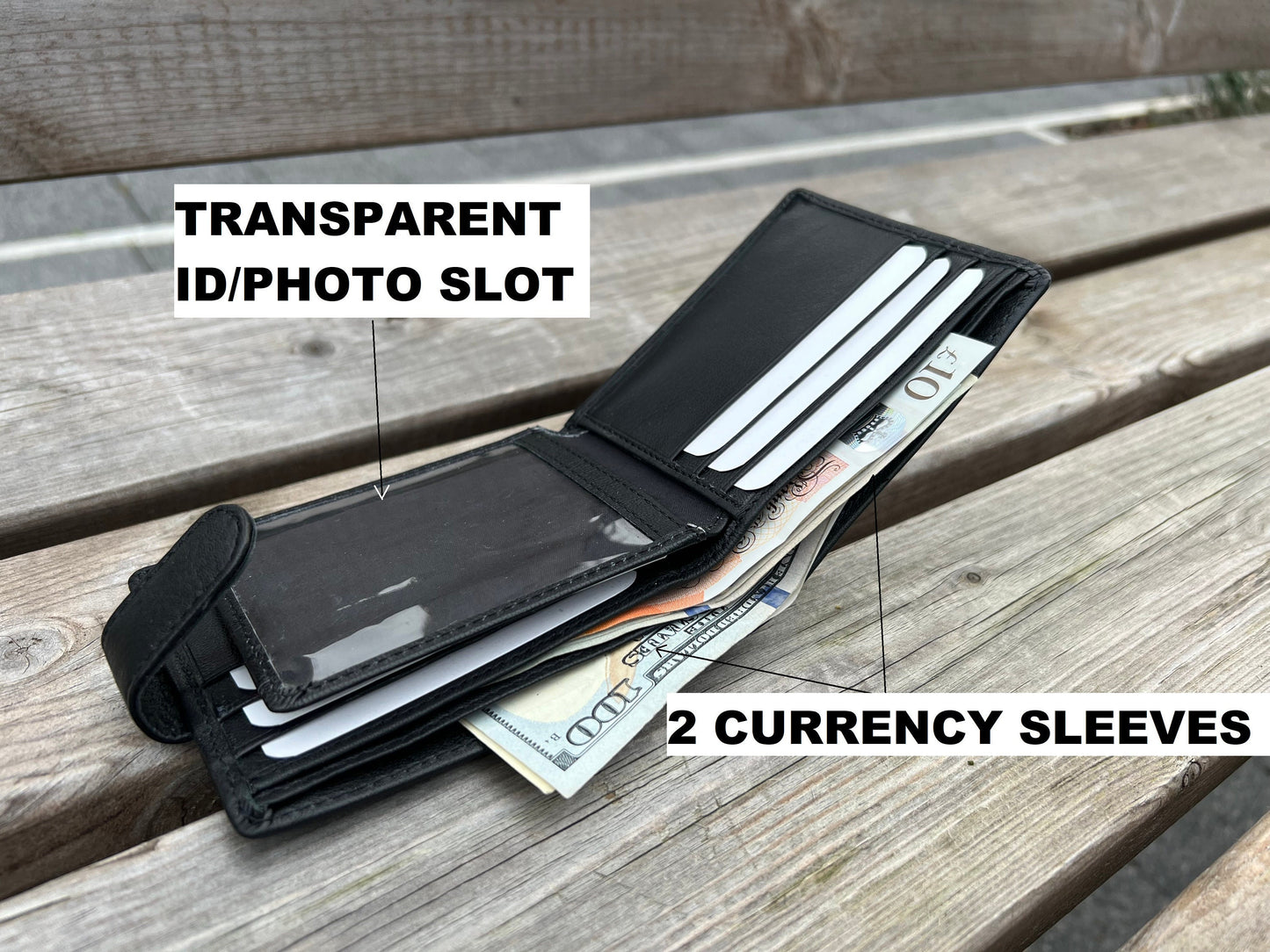 Black Smooth Leather Wallet For Men and Women, Girl's Men's Women's Leather Wallet | Loop Closure Leather Wallet