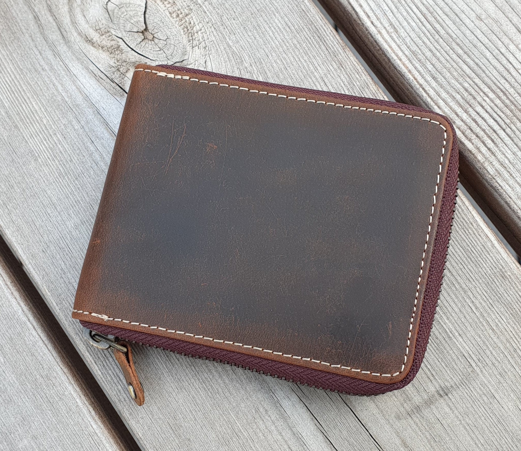 Handmade 100% Original Leather RFID High Quality Genuine Leather Coin Pocket Credit Card Round Zip Closure Wallet, Personalised Wallet