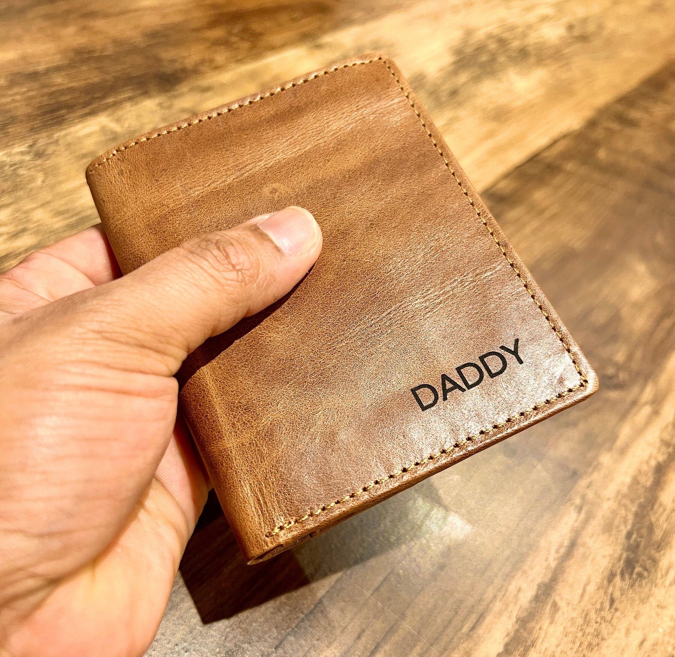 Personalised Handmade Mens Wallet | Real Leather Small Wallet | Engrave Name Message and Photo On the Wallet | Gift For Dad | Groomsmen Gift