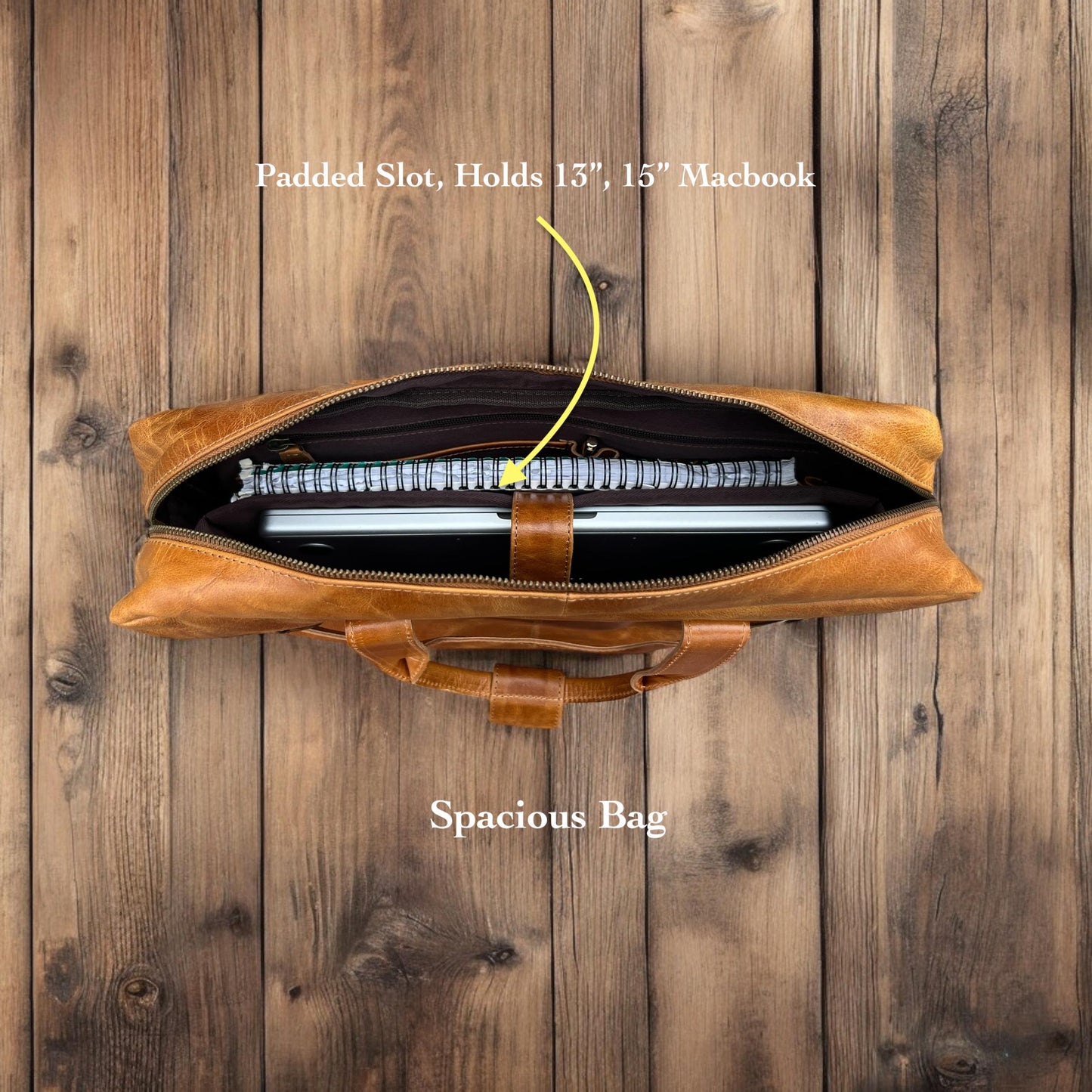 Personalised Leather Laptop Bag | 15" Vintage Briefcase with Strap