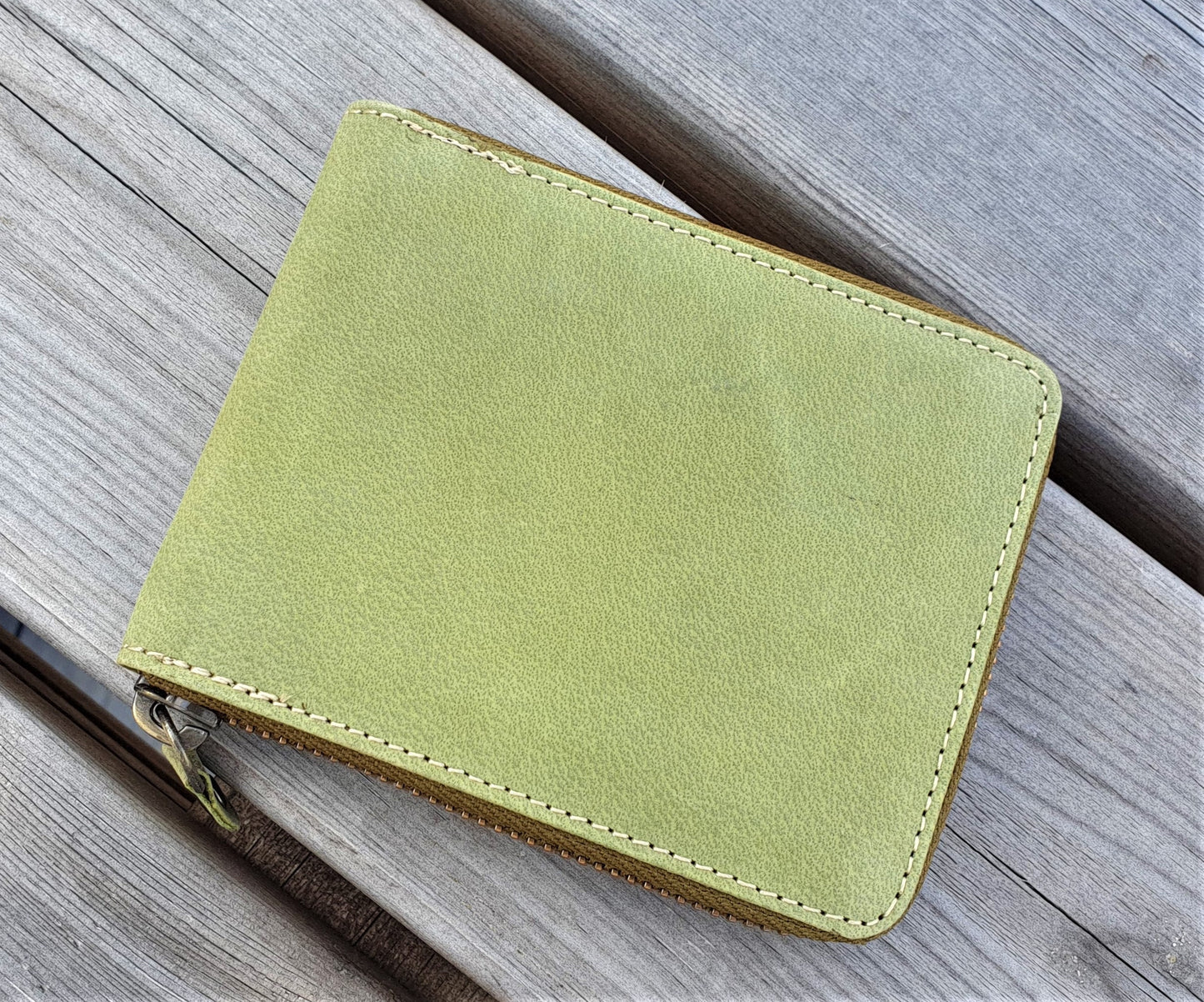 RFID Green Real Leather Mens Women Round Zipper Wallet, Girl's Men's Coin Pocket Wallet Purse Pure Leather Wallet | Handmade Gift Bag Packed