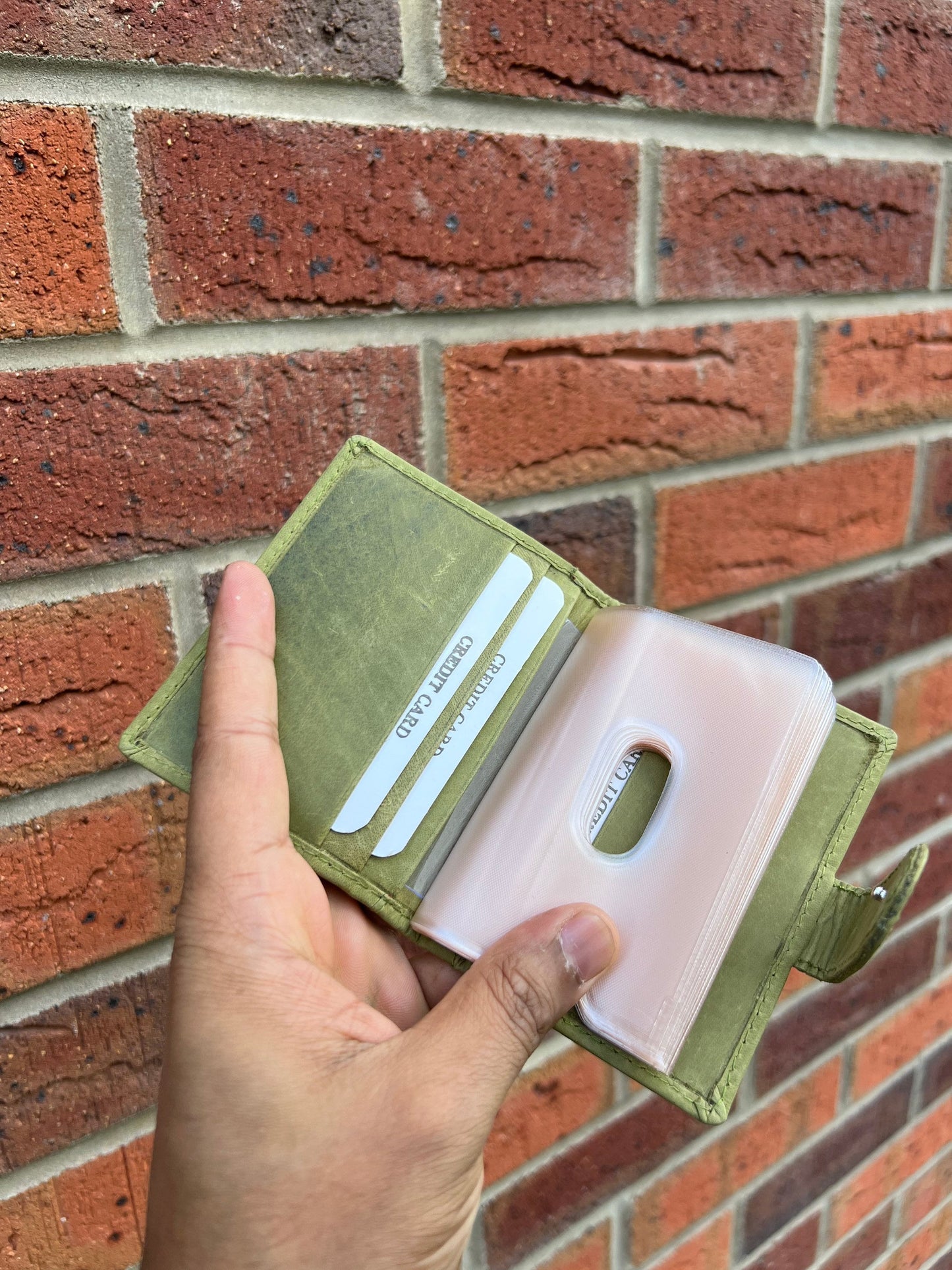 Personalised Green Leather RFID Credit Card Holder Takes upto 18 Cards, Embose Initials/Name, Perfect For Gift