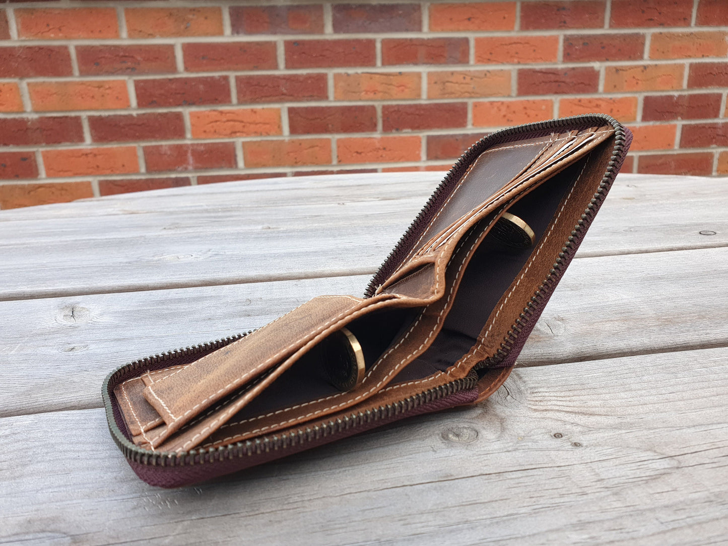 Handmade 100% Original Leather RFID High Quality Genuine Leather Coin Pocket Credit Card Round Zip Closure Wallet, Personalised Wallet