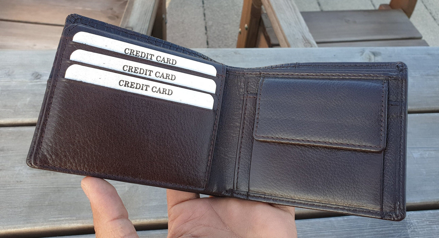 Brown Crocodile Immitate 100% Real Leather Wallet for Men | Men's Slim Coin Pocket Wallet | Premium Gif Packed | Worldwide Free Delivery