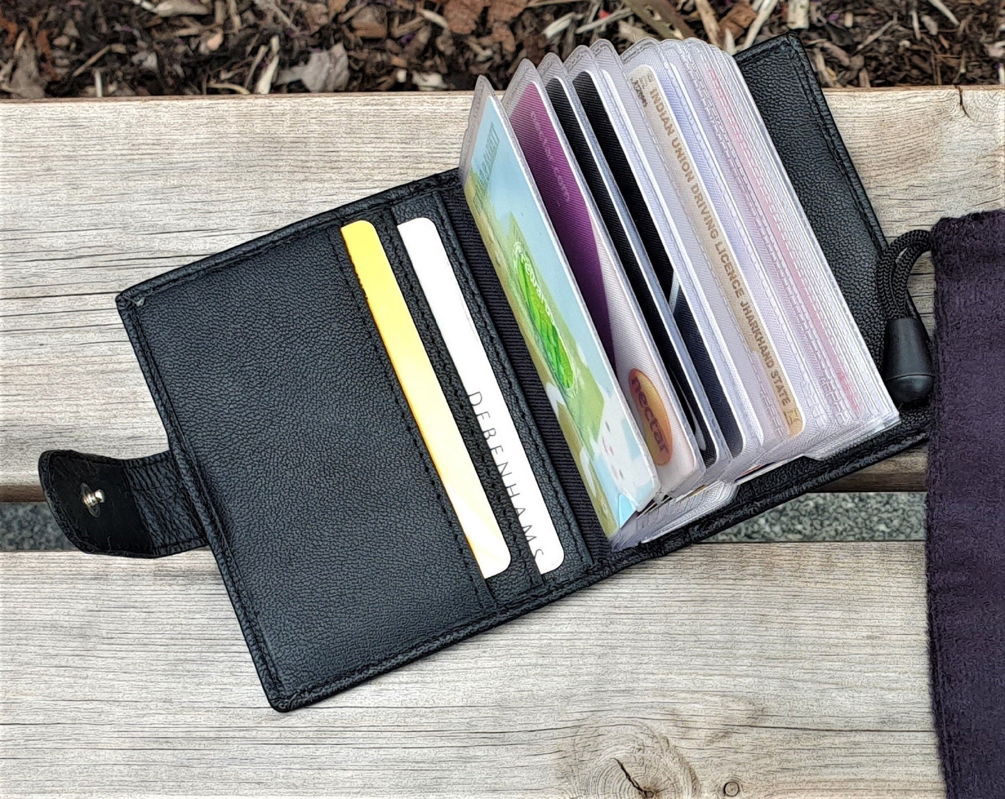 Personalised Men Girls Black 100% Real Leather Credit Card Wallet, Soft Leather Card Holder, RFID Safe Super Strong Removable Sleeve Wallet