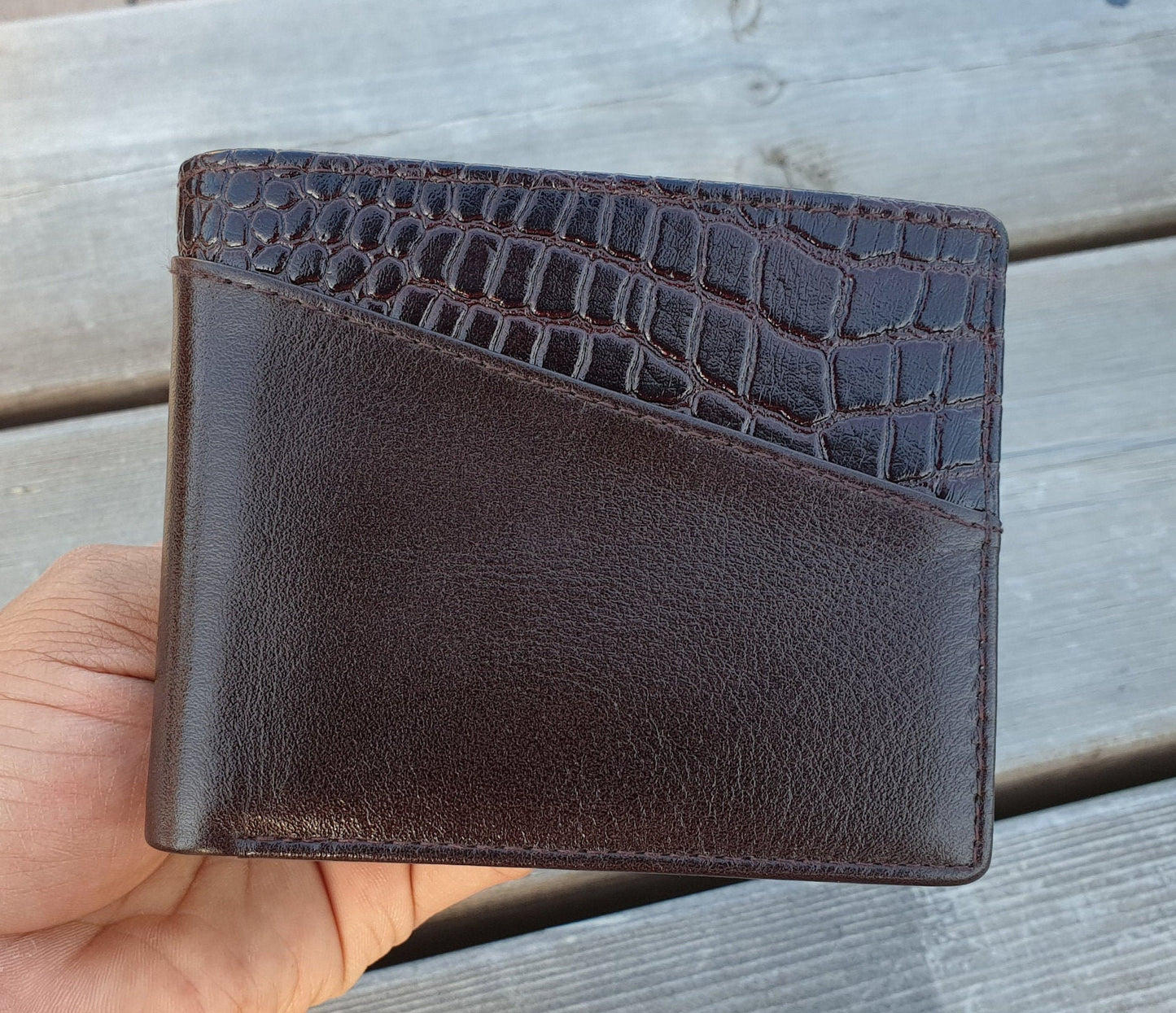 Brown Crocodile Immitate 100% Real Leather Wallet for Men | Men's Slim Coin Pocket Wallet | Premium Gif Packed | Worldwide Free Delivery