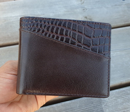 Brown Crocodile Immitate 100% Real Leather Wallet for Men | Men's Slim Coin Pocket Wallet | Premium Gif Packed | Worldwide Free Delivery