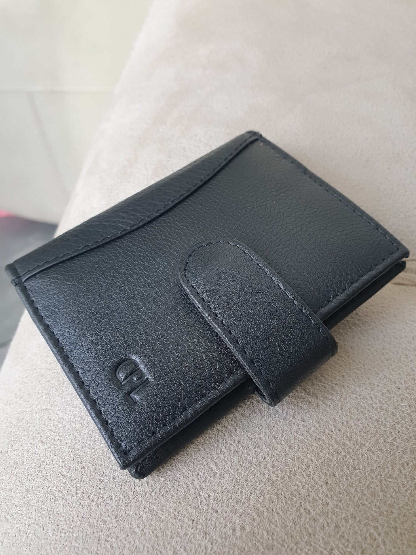 Personalised Men Girls Black 100% Real Leather Credit Card Wallet, Soft Leather Card Holder, RFID Safe Super Strong Removable Sleeve Wallet