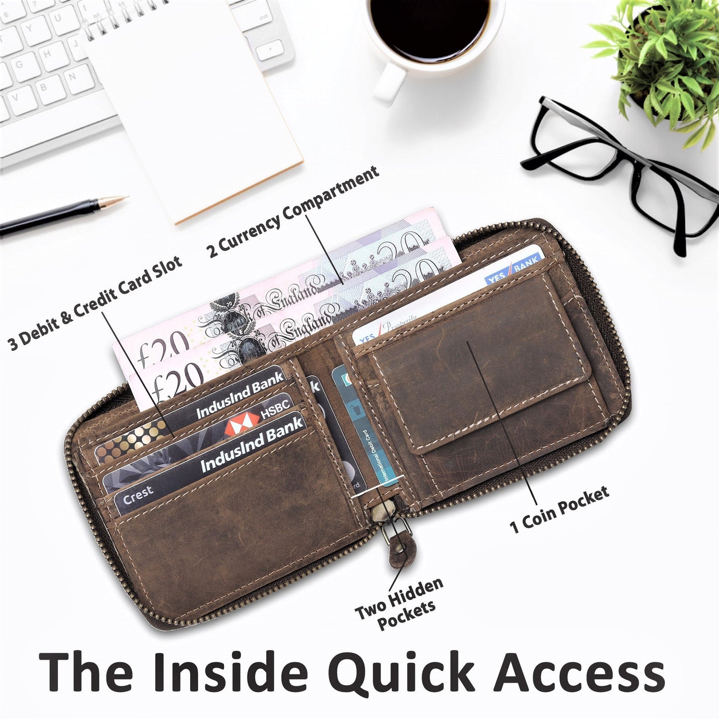 Handmade Leather Wallet | Unisex Zipper Wallet | RFID Men's Woman's Wallet | Perfect for Birthday Anniversary, Father’s Day Groomsmen Gift