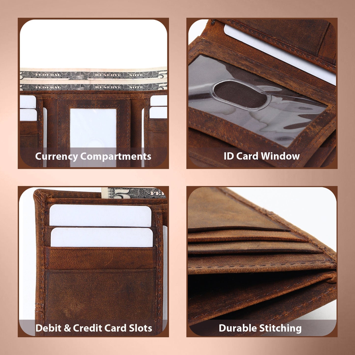 Personalised Men's Wallet | Real Leather Wallet For Men | Trifold Aged Leather Wallet | Anniversary Gift, Father's Day Gift | Christmas Gift