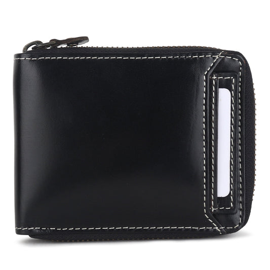 Personalised Black Round zipper Wallet for Men | Christmas Gift for Dad, Groomsmen Gift , Birthday Gift For Husband | Gift Boxed & Gift Bag