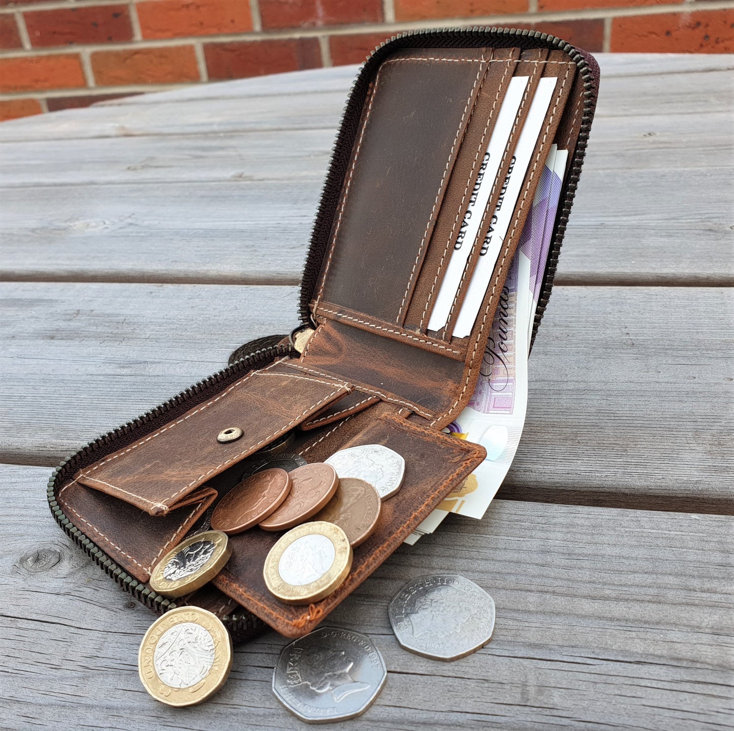 Handmade 100% Original Leather RFID High Quality Genuine Leather Coin Pocket Credit Card Round Zip Closure Wallet, Personalised Wallet