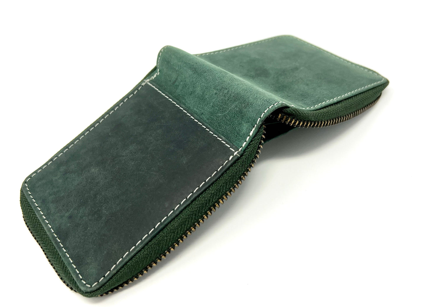 Personalised Handmade Real Leather Wallet For Me'n and Women | Hunter Green Leather Round Zipper | Birthday, Fathers Day, Anniversary Gift