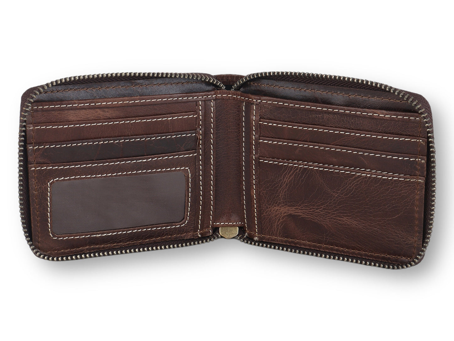 Personalised Wallet | Brown Wallet | Round Zipper Personalized Custom Wallet | RFID Safe | Anniversary, Birthday, Groomsmen, Christmas Gift