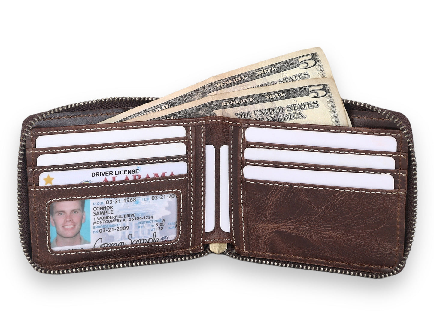 Personalised Wallet | Brown Wallet | Round Zipper Personalized Custom Wallet | RFID Safe | Anniversary, Birthday, Groomsmen, Christmas Gift