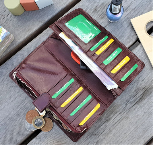 Personalised RFID Safe Brown Leather Women's Girl Purse ClutchHandmade Leather Wallet for Women Girl | Female Long Wallet | Best for Gift