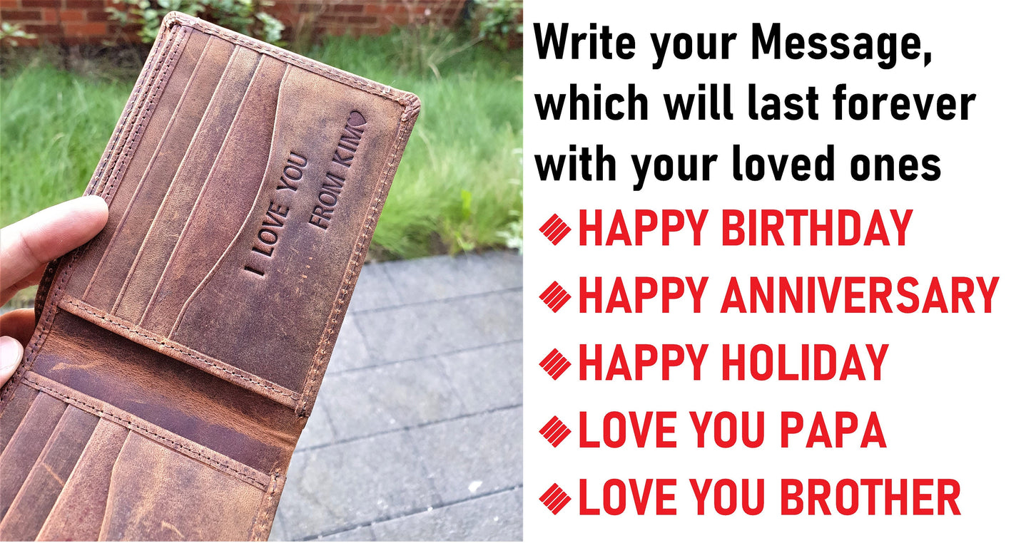 Personalised Handmade Top Grain Leather Wallet for Men, RFID Men's Girls Real Leather Wallet, Birthday, Anniversary Graduation Gift