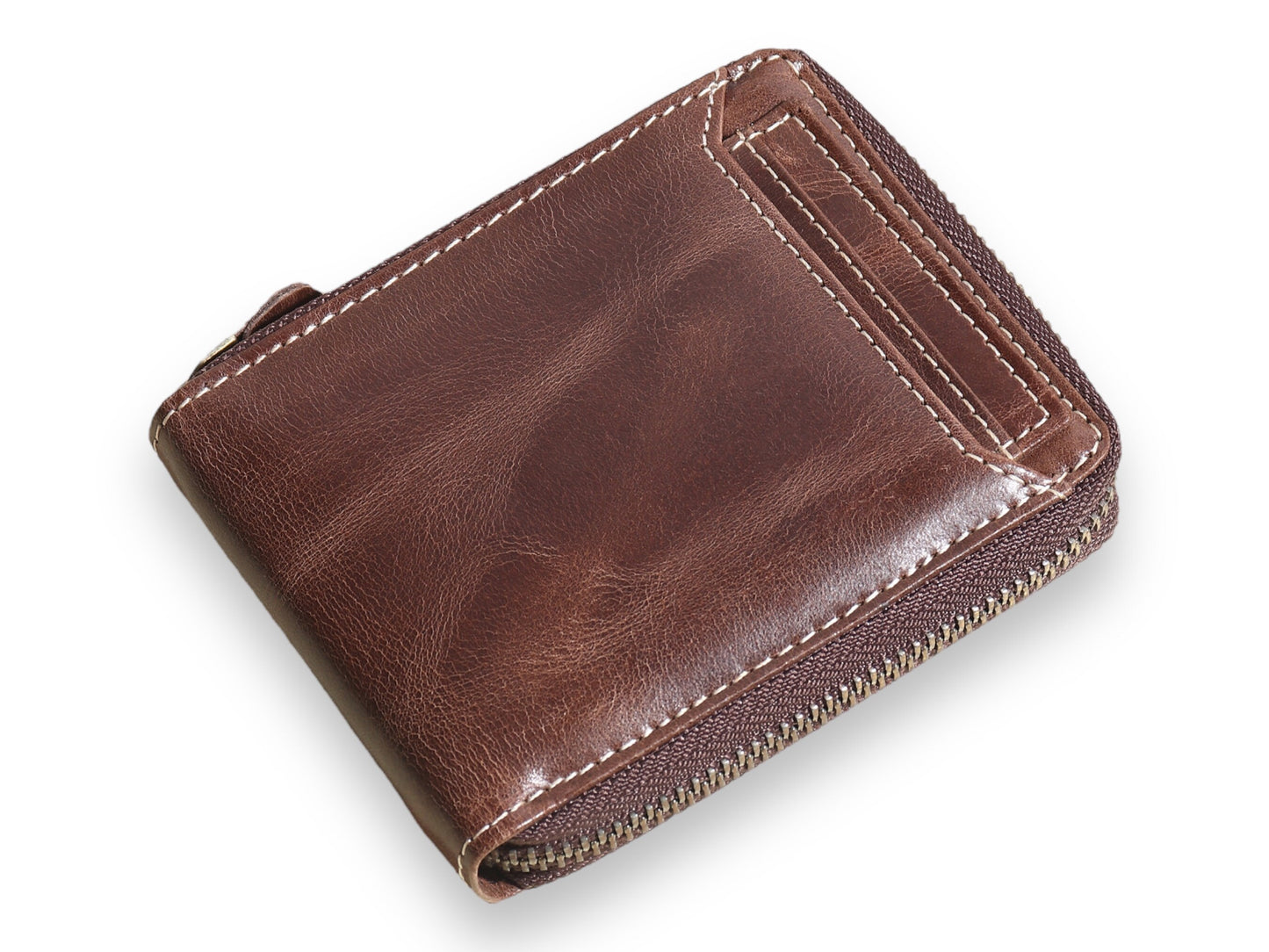 Personalised Wallet | Brown Wallet | Round Zipper Personalized Custom Wallet | RFID Safe | Anniversary, Birthday, Groomsmen, Christmas Gift