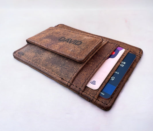Personalised Slim Wallet, Personalized Rustic Leather Money Clip For Men and Women | Christmas, Birthday, Anniversary, Gift For Men Women