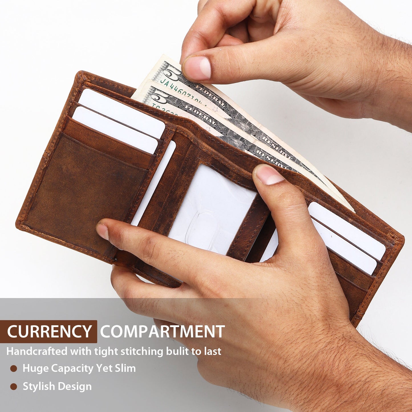 Personalised Men's Wallet | Real Leather Wallet For Men | Trifold Aged Leather Wallet | Anniversary Gift, Father's Day Gift | Christmas Gift