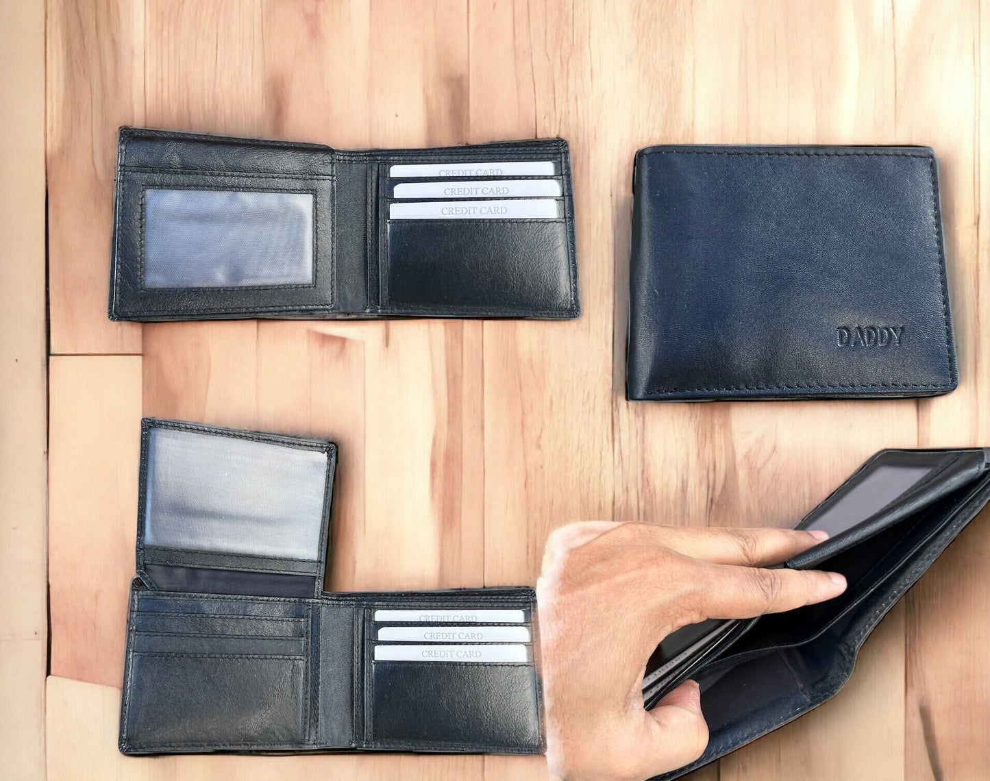 Personalised Black Soft Leather Wallet | Gift For Dad | Perfect Gift For Husband, Low Price High Quality Christmas Gift For Men, Gift Bagged