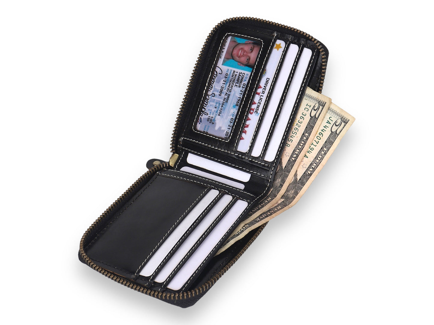 Personalised Wallet | Brown Wallet | Round Zipper Personalized Custom Wallet | RFID Safe | Anniversary, Birthday, Groomsmen, Christmas Gift