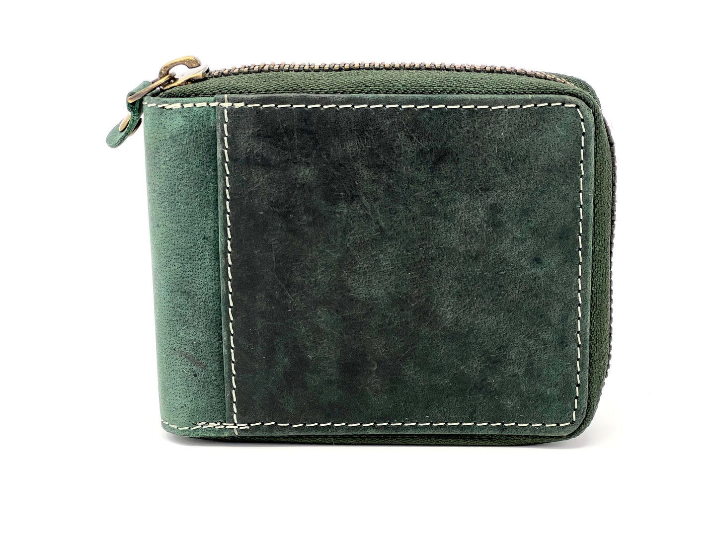 Personalised Handmade Real Leather Wallet For Me'n and Women | Hunter Green Leather Round Zipper | Birthday, Fathers Day, Anniversary Gift