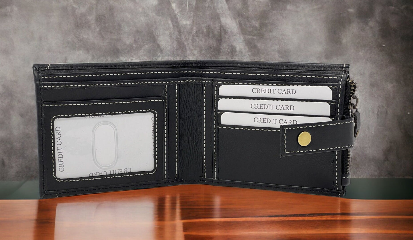 Personalised Soft Black Leather Wallet For men and Women | Uniquely Designed Real Leather RFID Wallet | Perfect Christmas, Birthday Gift