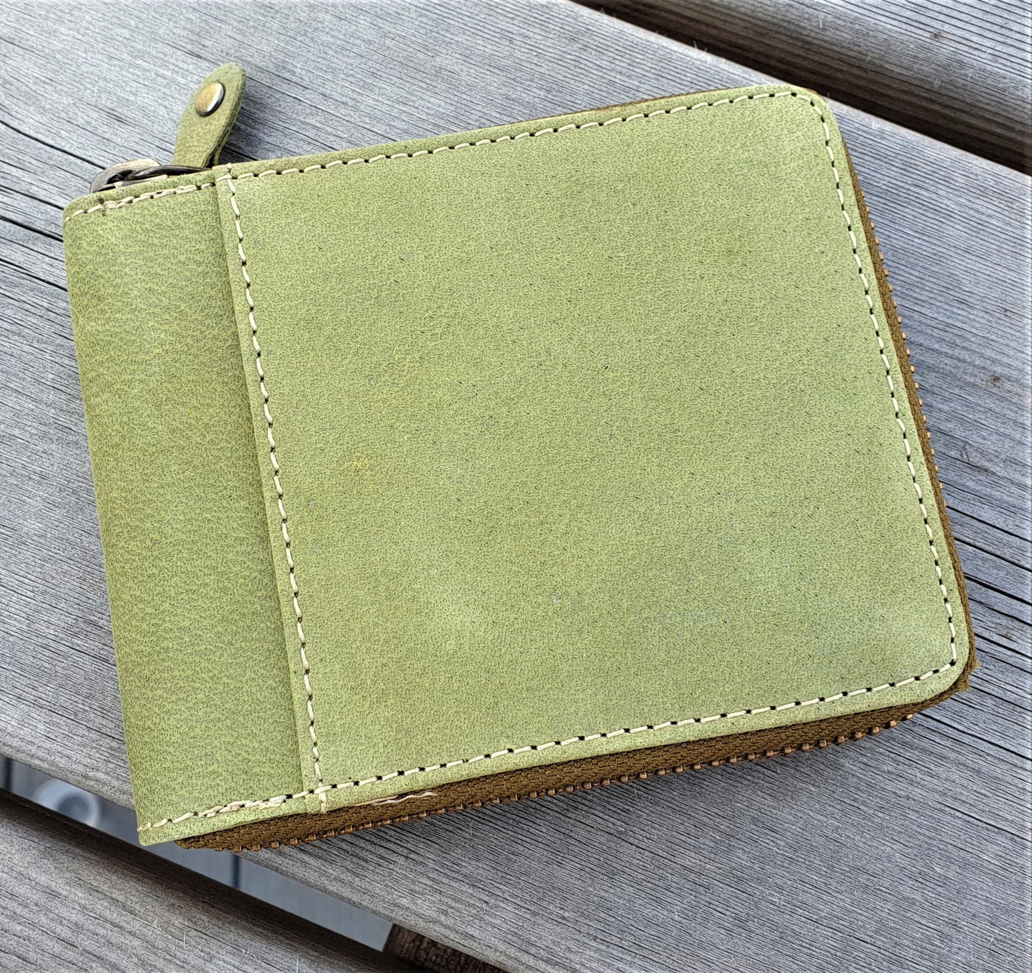 RFID Green Real Leather Mens Women Round Zipper Wallet, Girl's Men's Coin Pocket Wallet Purse Pure Leather Wallet | Handmade Gift Bag Packed