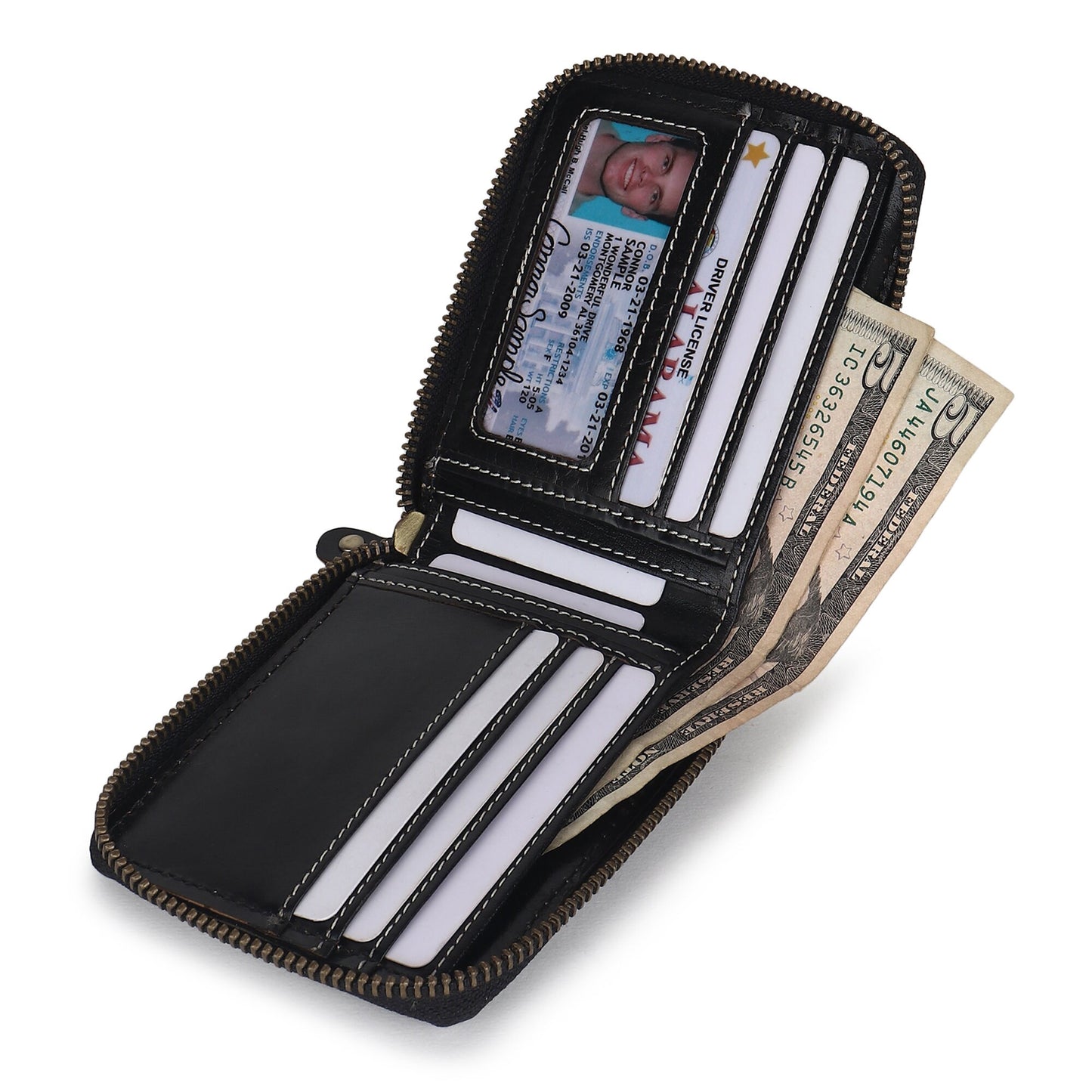 Personalised Black Round zipper Wallet for Men | Christmas Gift for Dad, Groomsmen Gift , Birthday Gift For Husband | Gift Boxed & Gift Bag