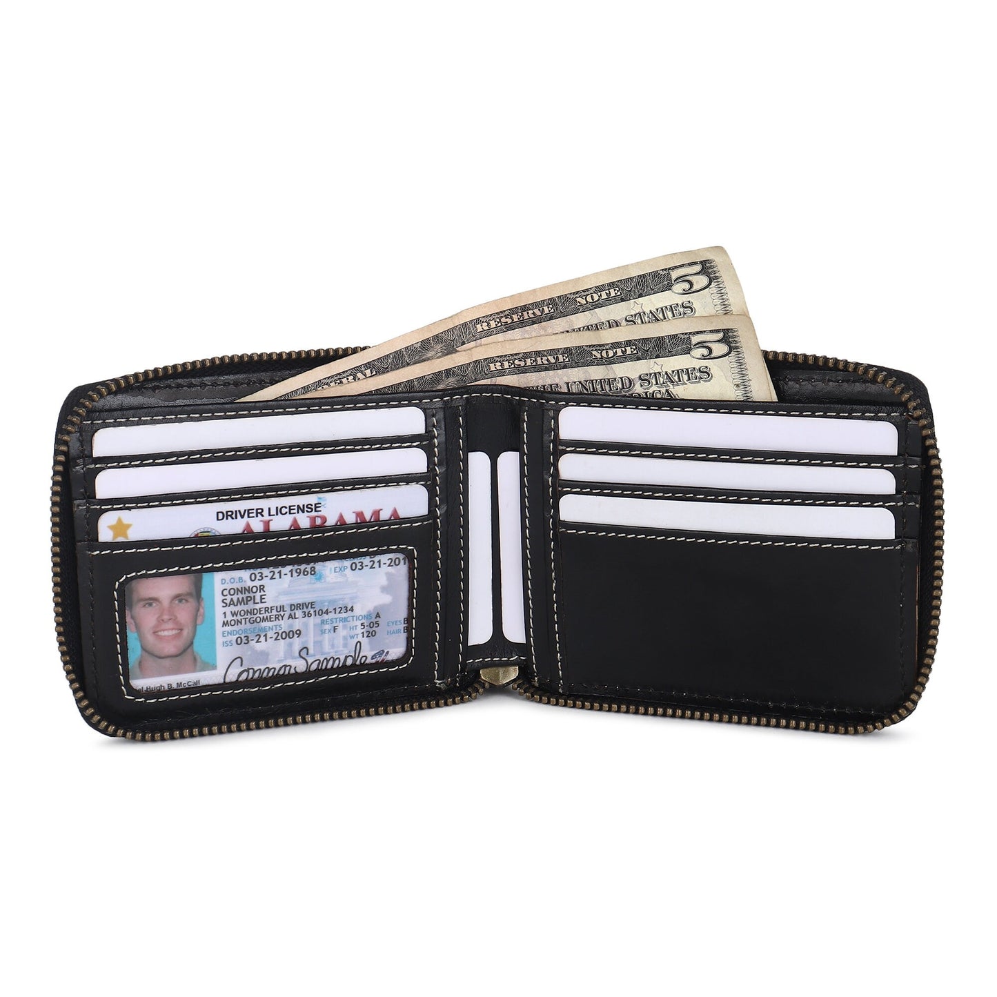 Personalised Black Round zipper Wallet for Men | Christmas Gift for Dad, Groomsmen Gift , Birthday Gift For Husband | Gift Boxed & Gift Bag