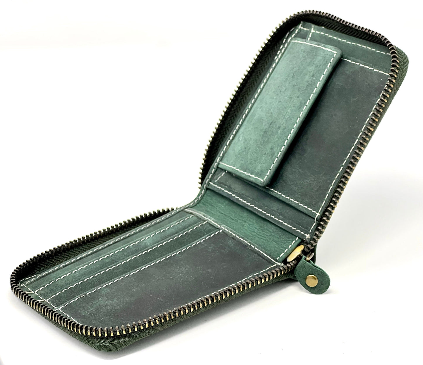 Personalised Handmade Real Leather Wallet For Me'n and Women | Hunter Green Leather Round Zipper | Birthday, Fathers Day, Anniversary Gift