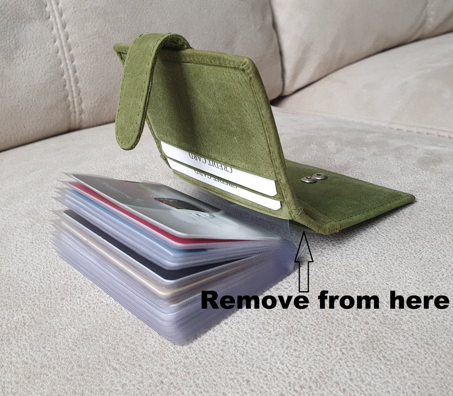 Personalised Green Leather RFID Credit Card Holder Takes upto 18 Cards, Embose Initials/Name, Perfect For Gift