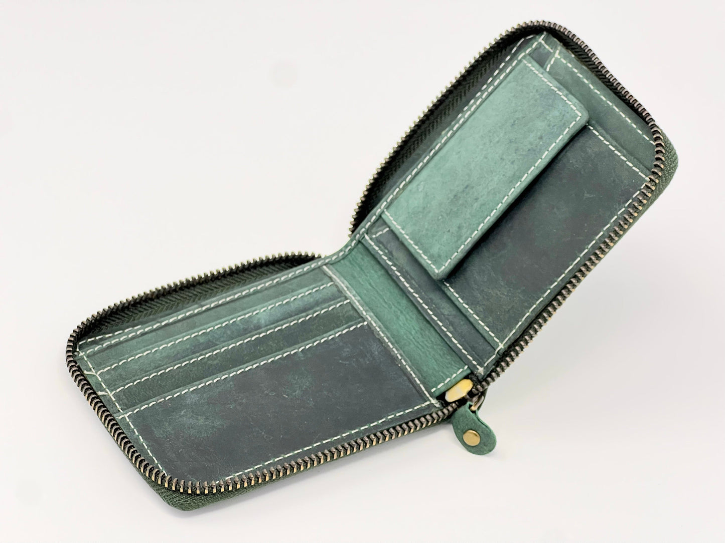 Personalised Handmade Real Leather Wallet For Me'n and Women | Hunter Green Leather Round Zipper | Birthday, Fathers Day, Anniversary Gift