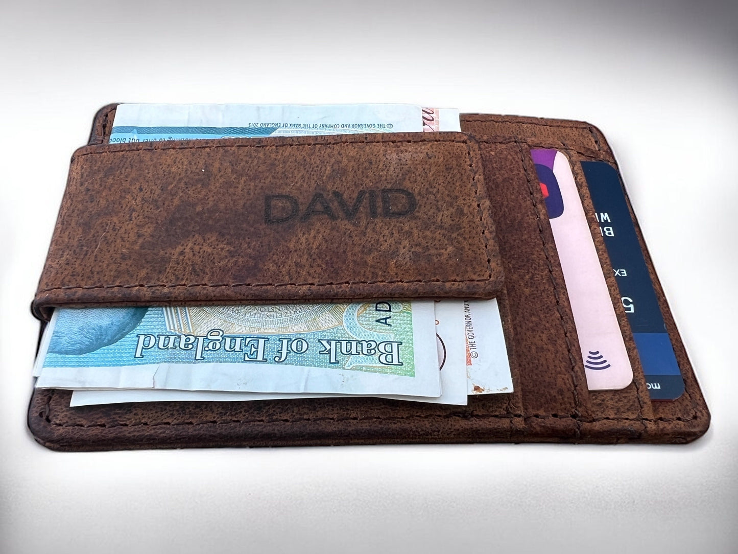 Personalised Slim Wallet, Personalized Rustic Leather Money Clip For Men and Women | Christmas, Birthday, Anniversary, Gift For Men Women