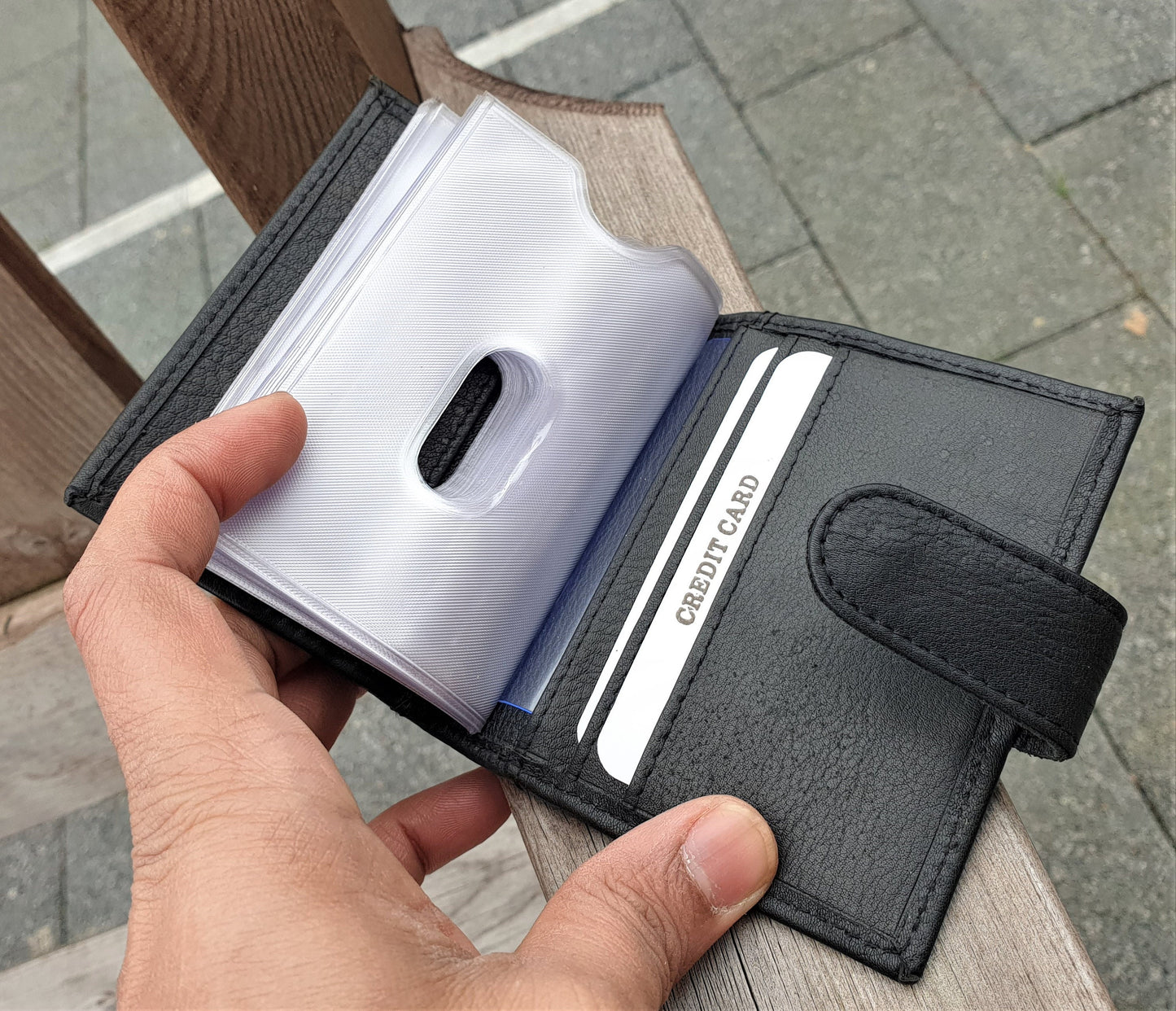 Personalised Men Girls Black 100% Real Leather Credit Card Wallet, Soft Leather Card Holder, RFID Safe Super Strong Removable Sleeve Wallet