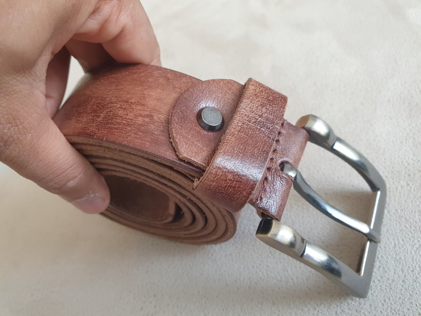 Personalised Hand stitched Full Grain Men's Leather Belt | 100% Real Leather Belt For Men | 40 mm Wide | Alloy Buckle | Handmade Gift Bag