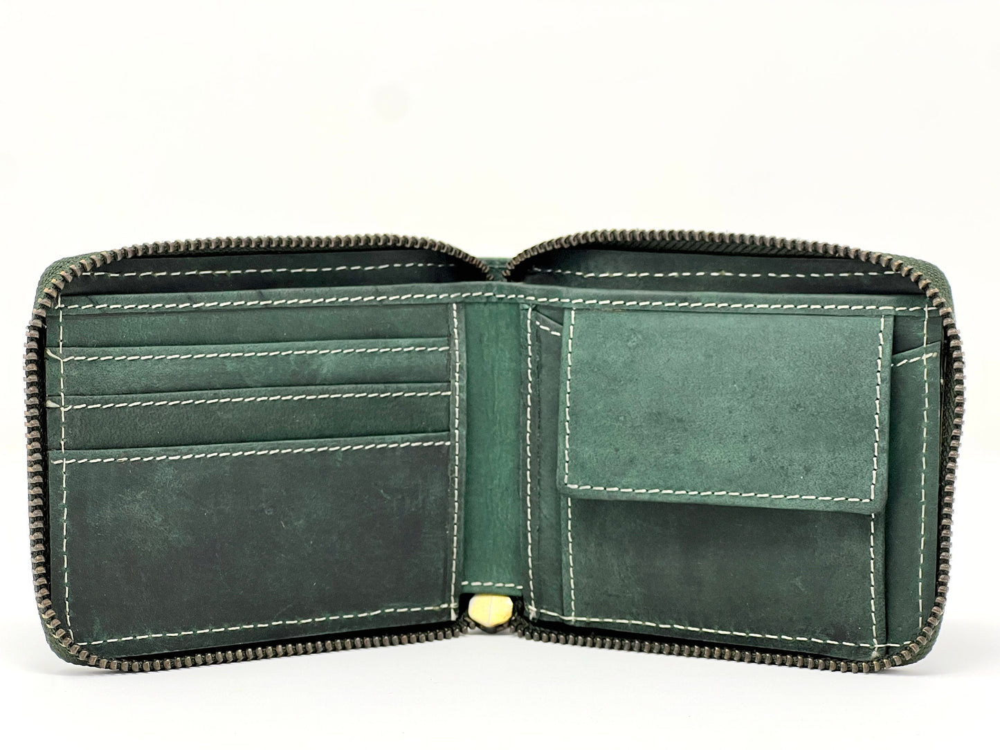 Personalised Handmade Real Leather Wallet For Me'n and Women | Hunter Green Leather Round Zipper | Birthday, Fathers Day, Anniversary Gift
