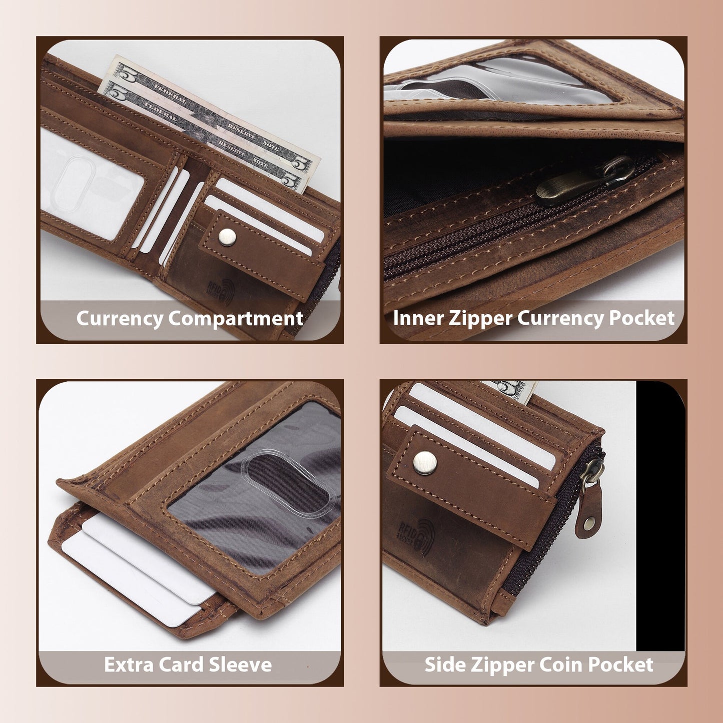 Personalised RFID Safe Men Women Leather Wallet | Zip Handmade Wallet | Anniversary Birthday Gift | Father's Day Gift