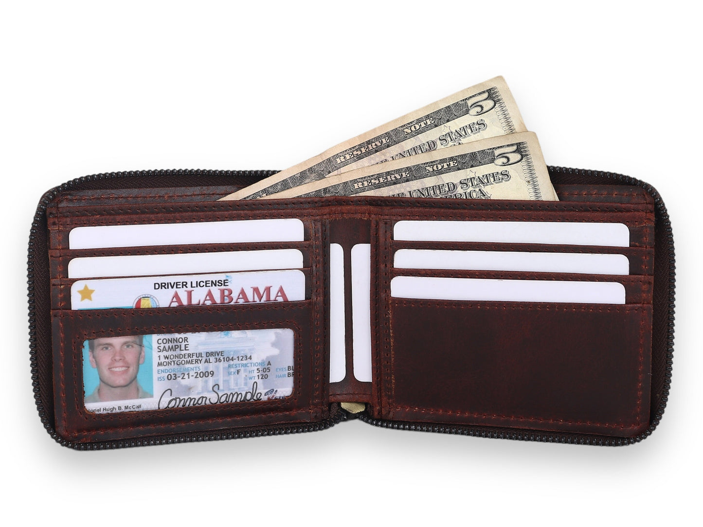Personalised Wallet | Brown Wallet | Round Zipper Personalized Custom Wallet | RFID Safe | Anniversary, Birthday, Groomsmen, Christmas Gift