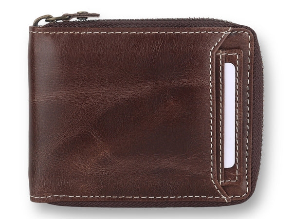 Personalised Wallet | Brown Wallet | Round Zipper Personalized Custom Wallet | RFID Safe | Anniversary, Birthday, Groomsmen, Christmas Gift