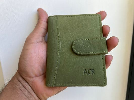 Personalised Green Leather RFID Credit Card Holder Takes upto 18 Cards, Embose Initials/Name, Perfect For Gift