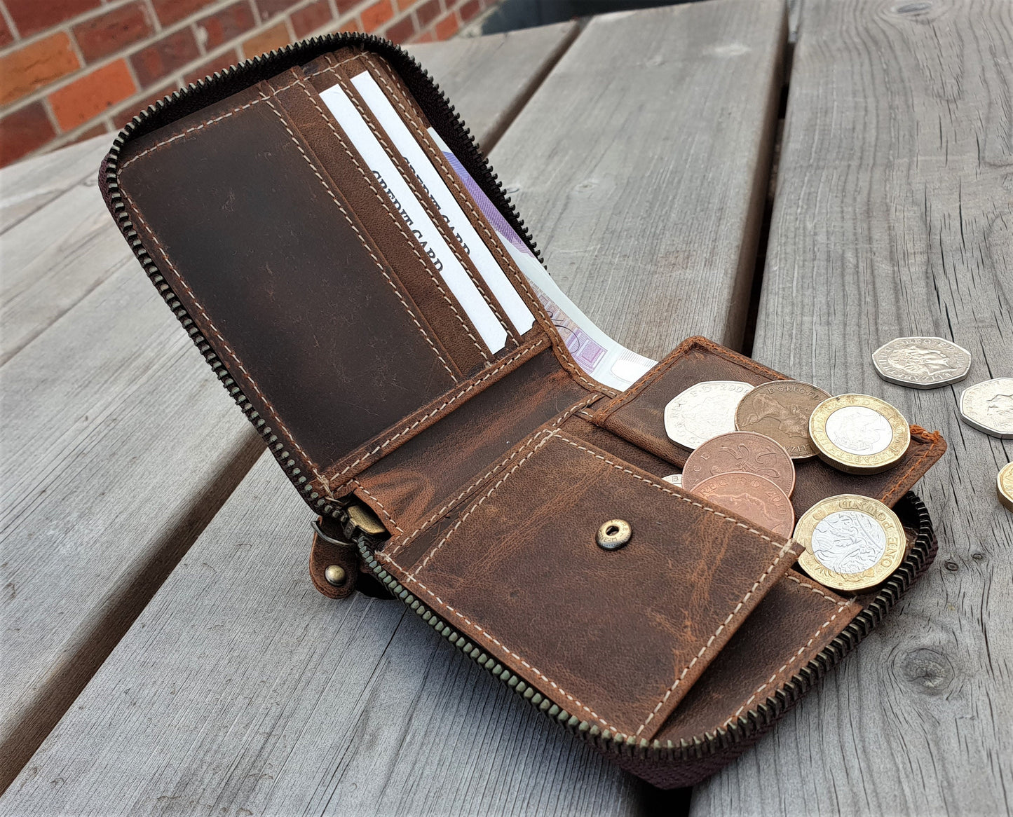 Handmade 100% Original Leather RFID High Quality Genuine Leather Coin Pocket Credit Card Round Zip Closure Wallet, Personalised Wallet