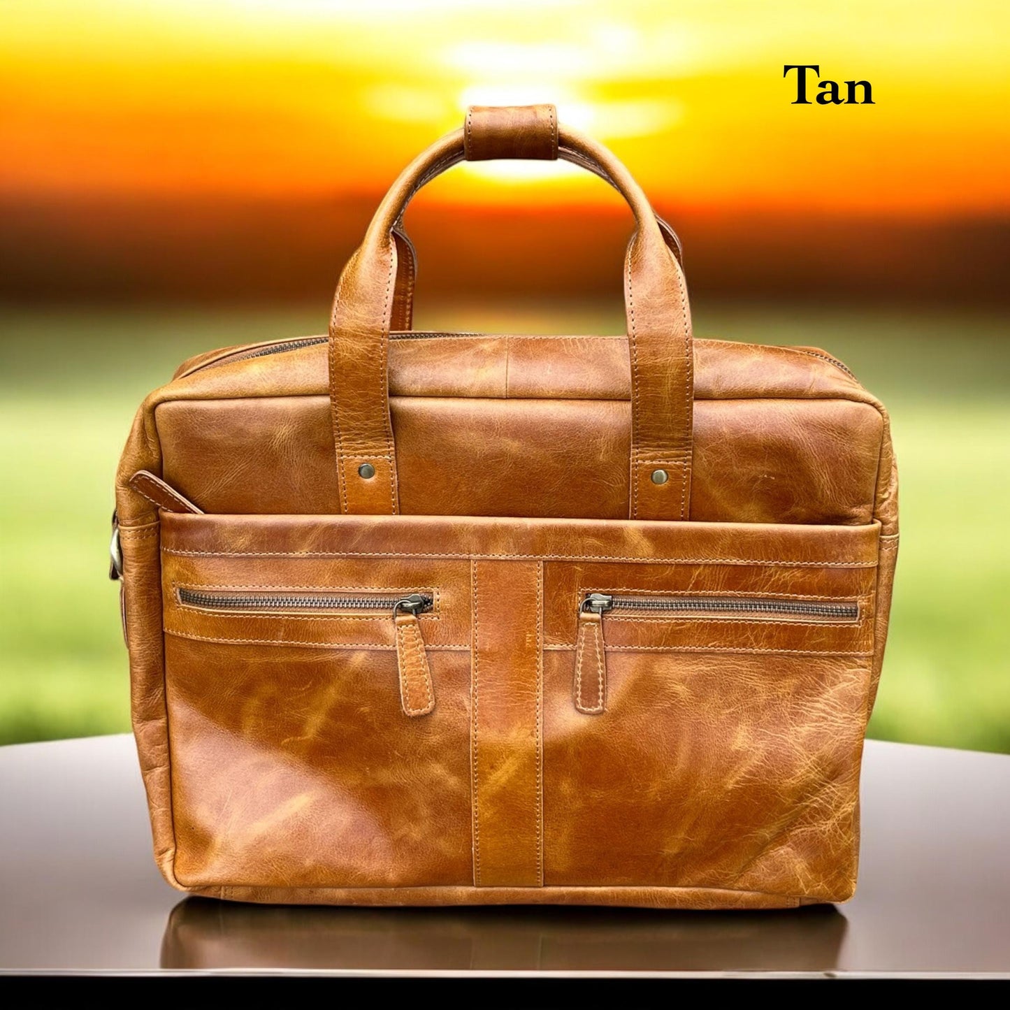 Personalised Leather Laptop Bag | 15" Vintage Briefcase with Strap