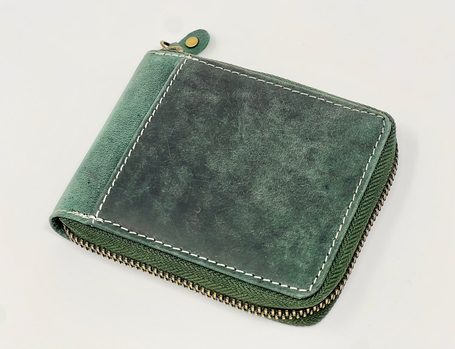 Personalised Handmade Real Leather Wallet For Me'n and Women | Hunter Green Leather Round Zipper | Birthday, Fathers Day, Anniversary Gift