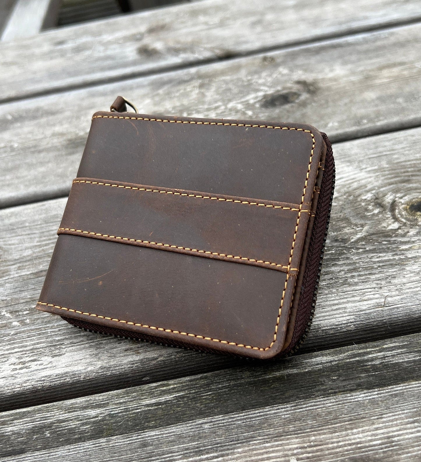 Handmade Men’s Women’s RFID Real Leather Wallet | Pure Leather Zipper Wallet | Anniversary, Christmas, Birthday Gift, Gift Boxed & Bagged