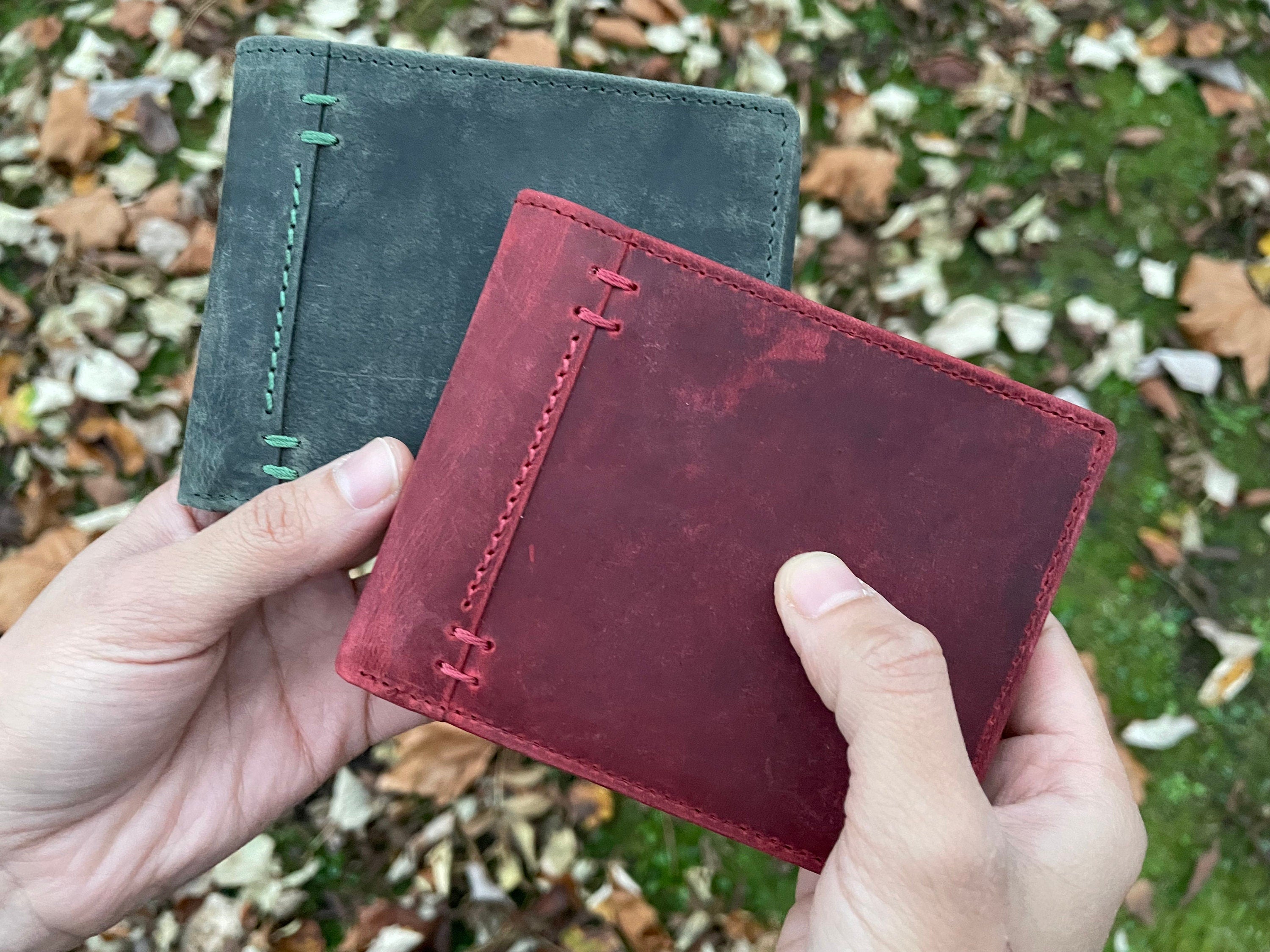 Handmade Full Grain Leather Wallet For Men and Women | Military Green, Ox Blood Red Compact Wallet | Perfect For Gift