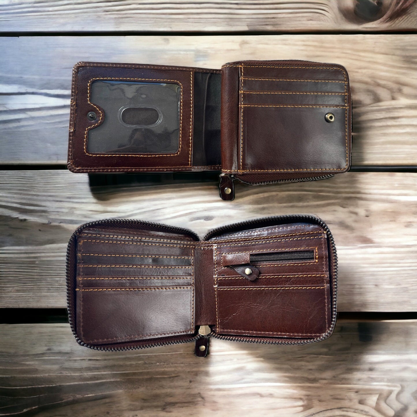 Personalised Men's Wallet | RFID Safe Real Leather Round Zipper Wallet | Unisex Anniversary, Christmas, Birthday Gift, Unique Design Wallet