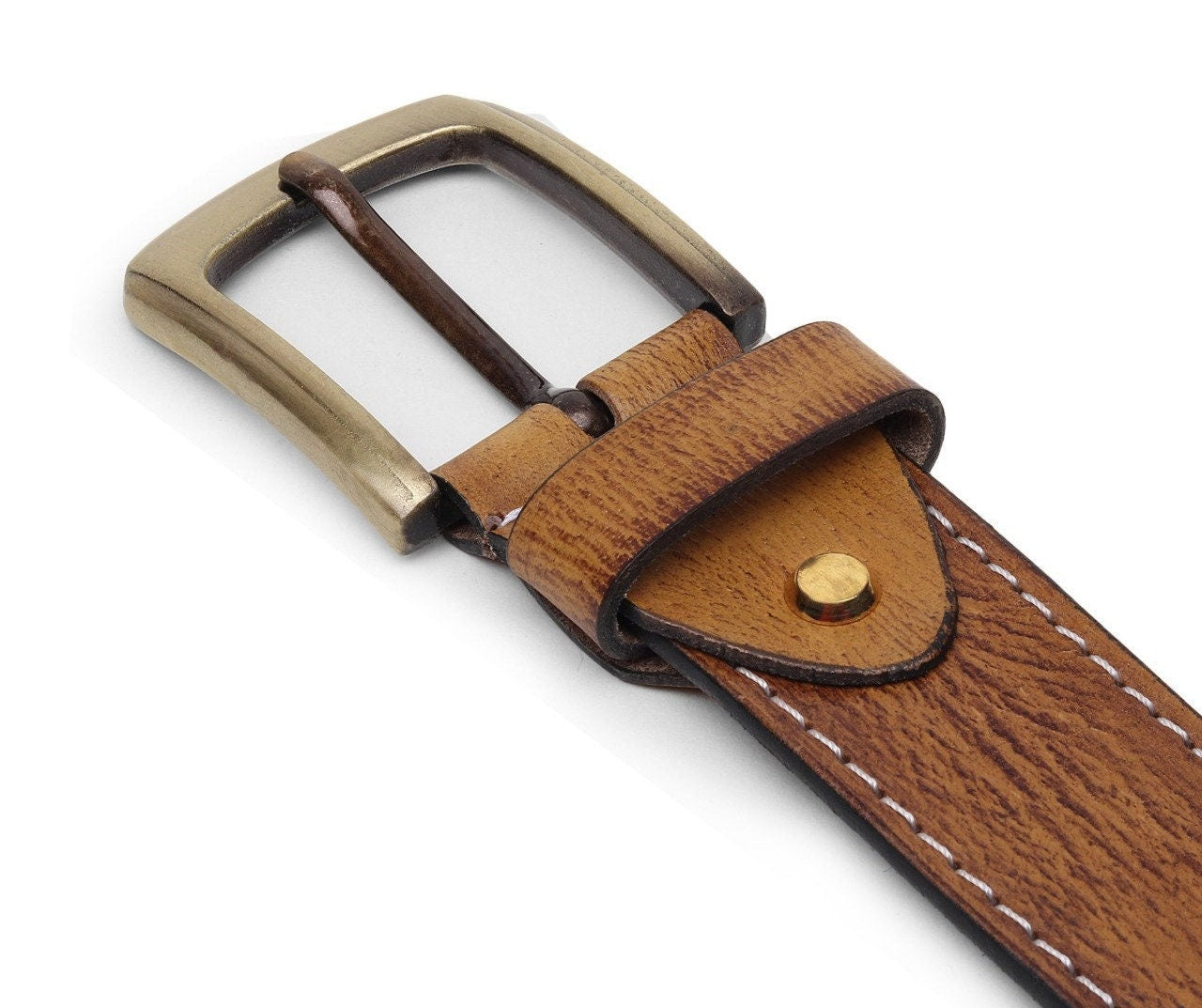 Personalised Real Leather Belt, Handmade Tan Full Grain Leather Belt for Men and Women, Antique Brass Buckle Unisex Belt 38 mm Wide