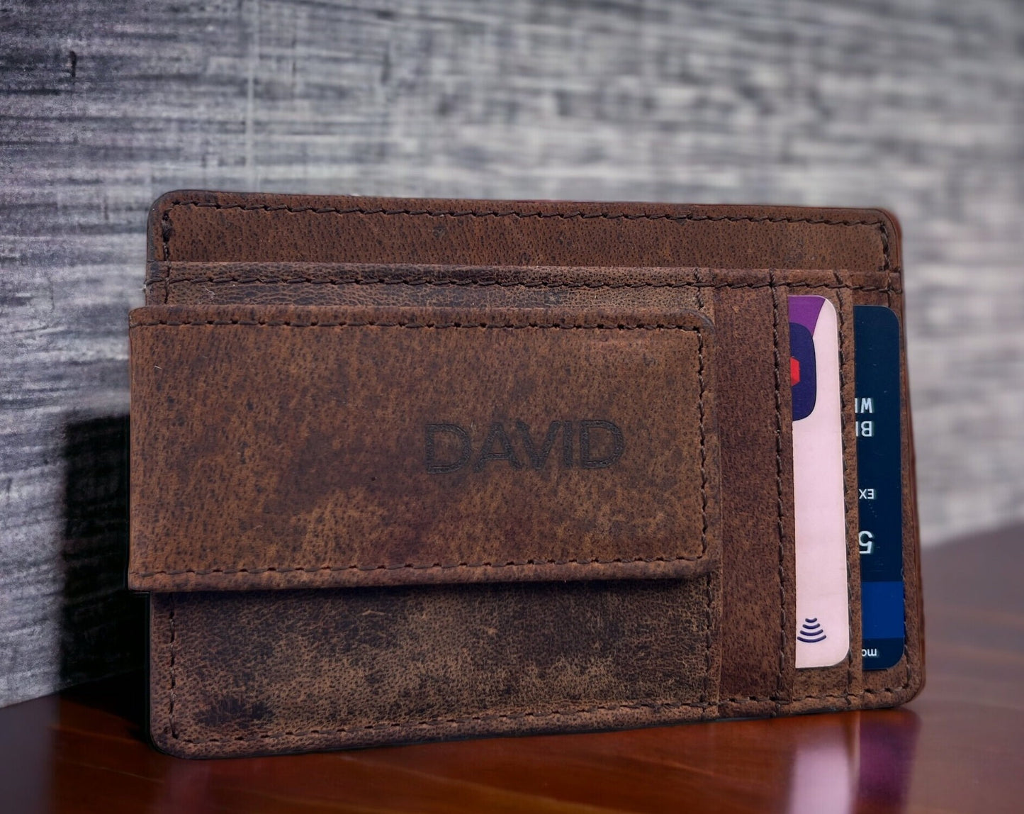 Personalised Slim Wallet, Personalized Rustic Leather Money Clip For Men and Women | Christmas, Birthday, Anniversary, Gift For Men Women